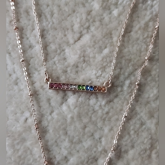 Lauren Conrad Rose Gold Layered Necklace With Colored Gems - Picture 2 of 6